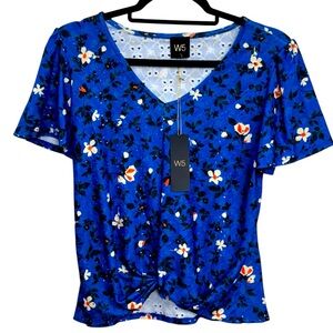 Anthropologie W5 Blue Spring Short Sleeve Top Size M *2152